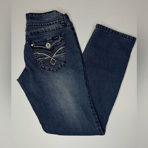 Angels Jeans Womens Size 5 Straight Leg Blue Denim Embellished Pockets Y2K
